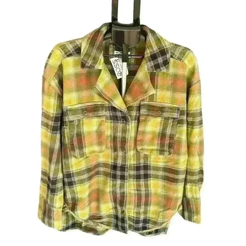 Free People We The Free Izzie Cargo Shirt Olive Combo NWOT Xs Shacket - Picture 2 of 10